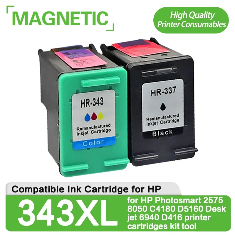 NEW Compatible for HP343 337 Ink Cartridge for HP Photosmart 2575 8050 C4180 D5160 Deskjet 6940 D416 printer cartridges kit tool