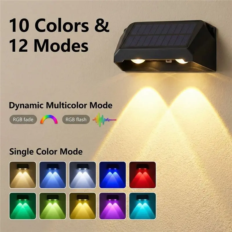 [NEW!A93G】 Solar Fence Lights 2 Pack Color 3D Outdoor Waterproof LED For Railing Deck Pathway Garden Decoration