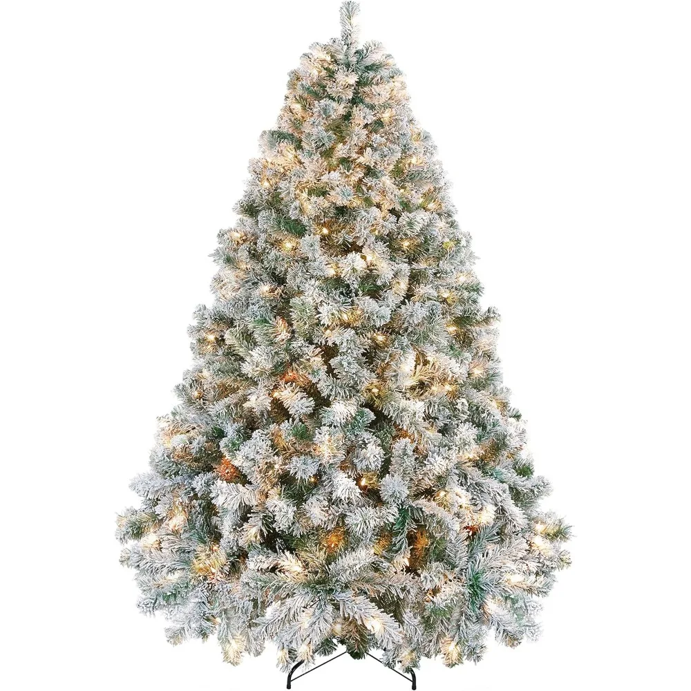 

6ft Snow Flocked Artificial Christmas Tree, 820 Branch Tips, 250 Warm White Lights, Foldable Stand