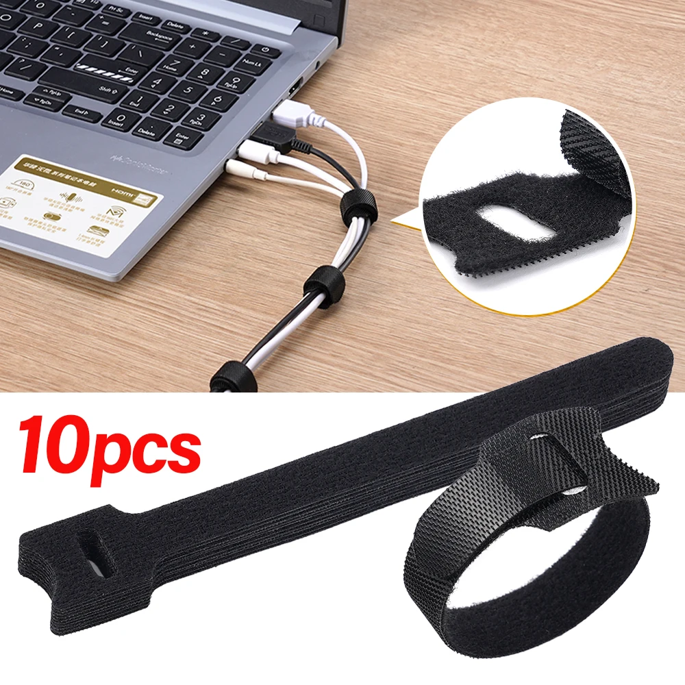 10pcs Reusable Self-adhesive Nylon Magic Tape Cable Organizer Ties Mouse Earphones Wire Management Cable Ties Loop Hoop Tape