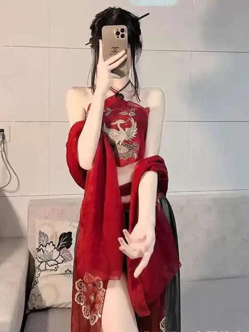 نمط جديد الملابس الداخلية المثيرة مع الشيفون الأحمر المطبوعة العتيقة نمط حزام البطن مجموعة الرغبة النقية Hanfu ملابس خاصة السرير الامتناع عن ممارسة الجنس 19N4 #4