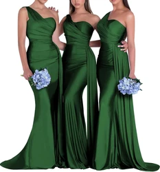 Customized One Shoulder Bridesmaid Dresses For Wedding Mermaid Luxury Glossy Satin Prom Dresses Simple Long Bodycon Formal Eveni