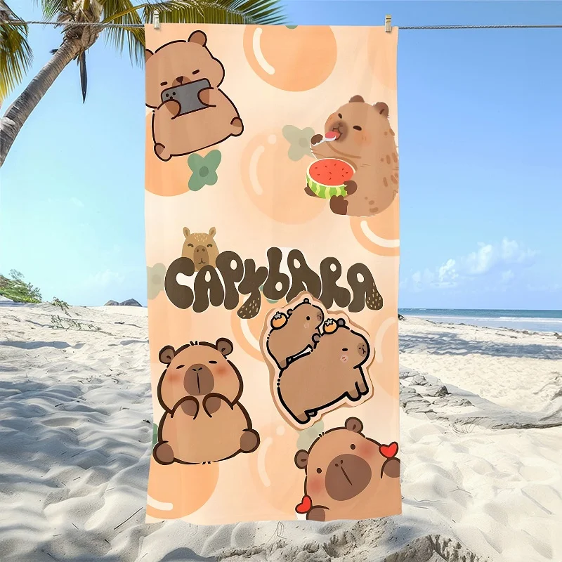 Newest Beach Towel Four Grid Cute Cartoon Capybara Daily Expression Print Beach Towel Kawaii Quick Dry Swimming Towel