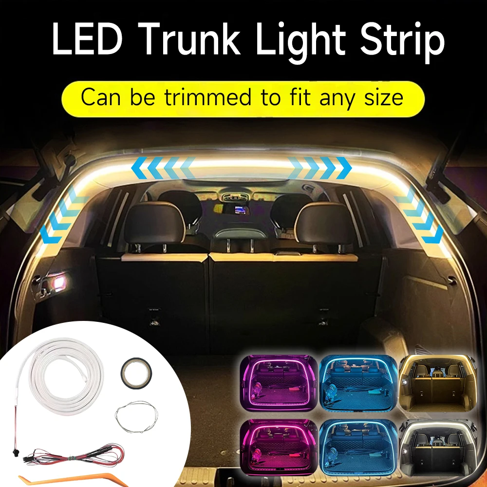 12V flexible car trunk LED light strip with high brightness wiring automatic sensing tailgate light strip tool free installation