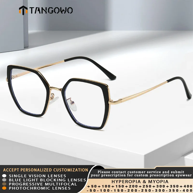 TANGOWO TR90 Metal Large Frame Fashion Eyeglasses Glasses-2 Prescription Glasses Woman Resting Lenses Glasses-4 Optical Lenses