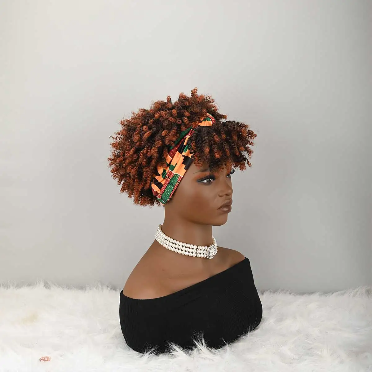 Headband Wig Curly Headband Wig With Bangs For Women Synthetic Afro Curly Hair Wig With Headband Attached Wigs