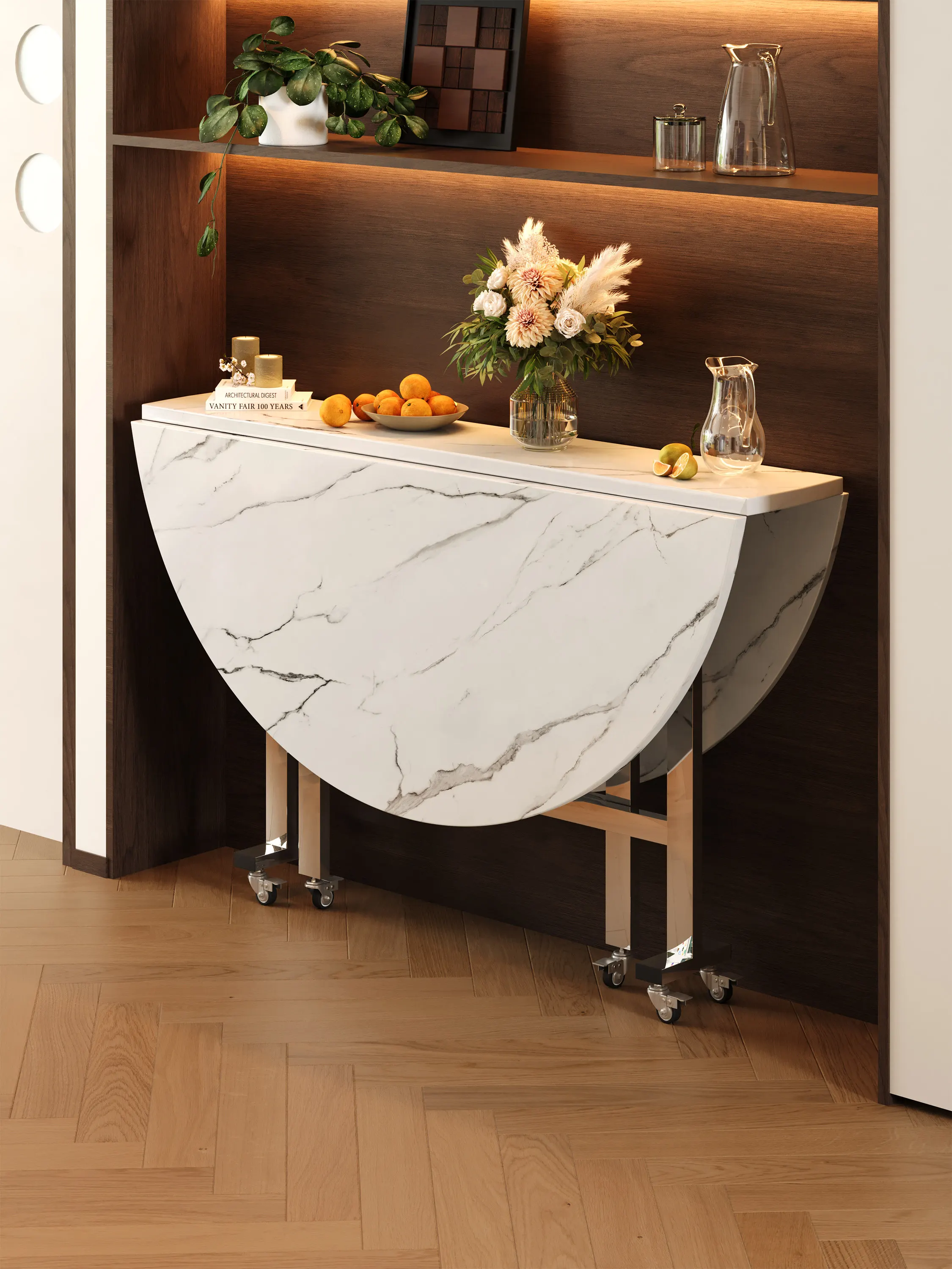 

Folding Table Round Table, New Household Small Apartment, Large Dining Table with Turntable