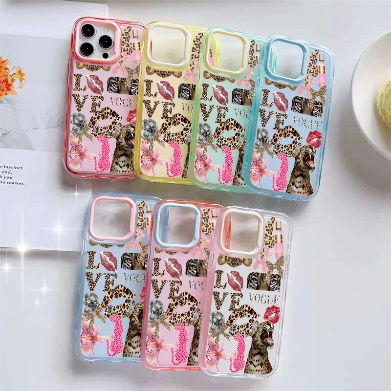 Fashion Y2K Leopard print lipstick Phone Case for iPhone 13 14 15 16 Pro Max Plus 16plus 15plus Cute Jelly shockproof Back Cover
