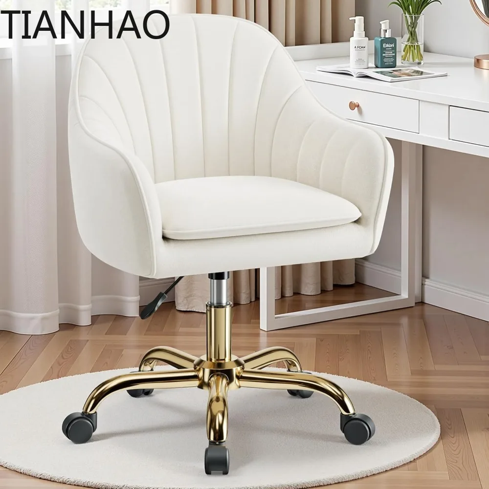 Vanity Chair with Wheels, Comfy Home Office Desk Chairs Adjustable Modern Velvet Makeup Vanity Chairs for Bedroom Living Room