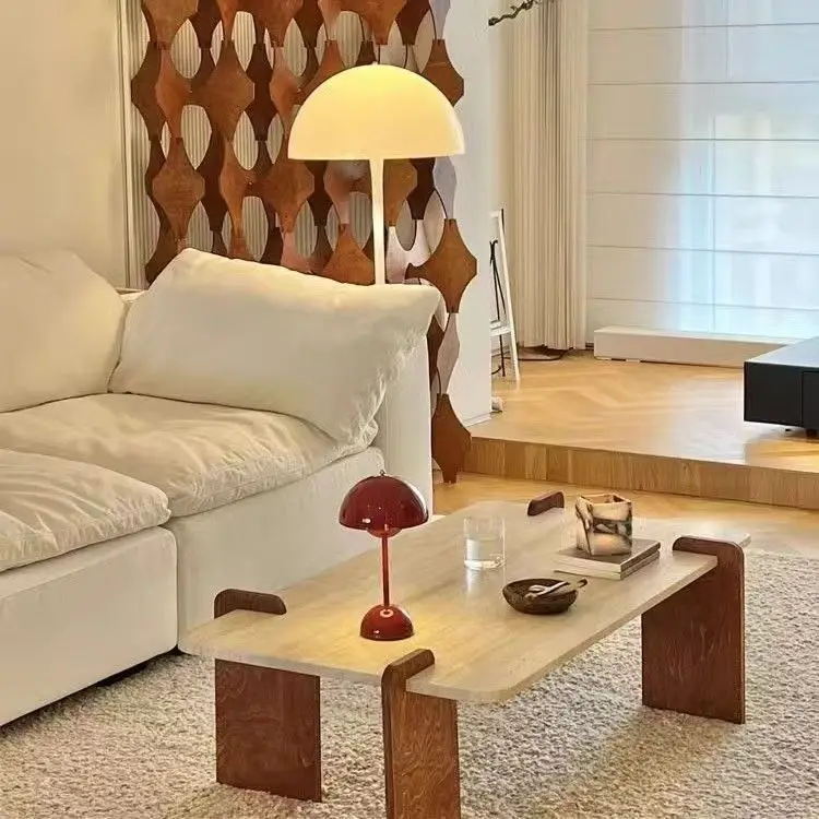 

Cream style coffee table, retro solid wood, small apartment rock slab coffee table in the living room