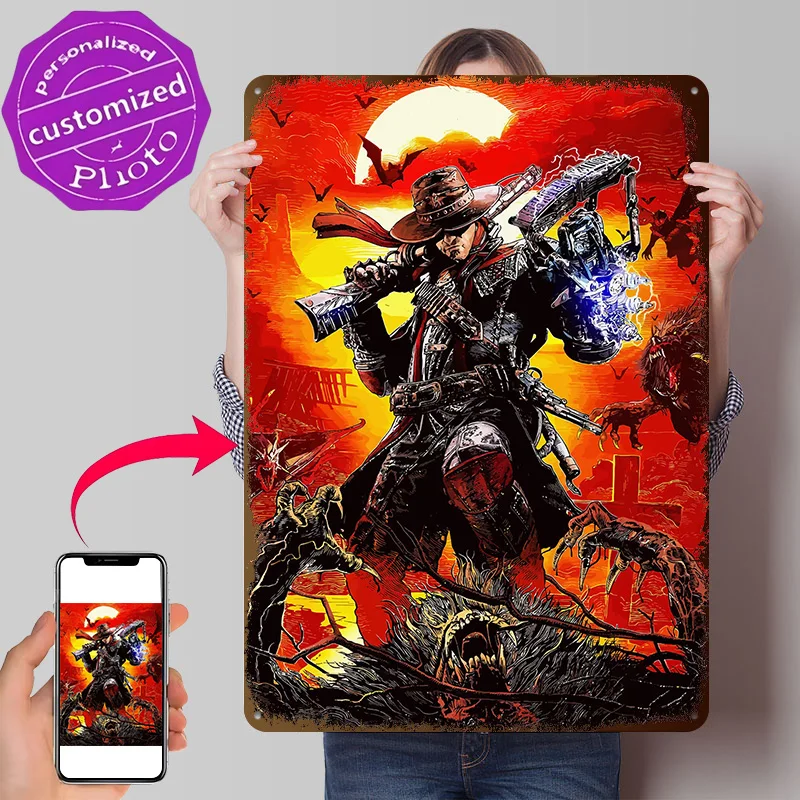 Evil West Game 3D Printed Texture Poster Personalized Wall Art Retro Metal Tin Signs for Room Decorations Man Wand Deko Decor
