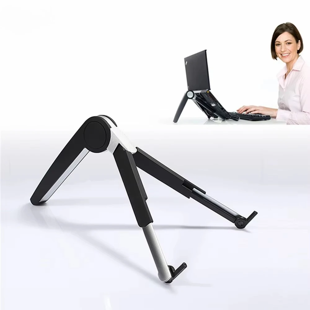 

Black and white adjustable recliner height laptop stand docking station