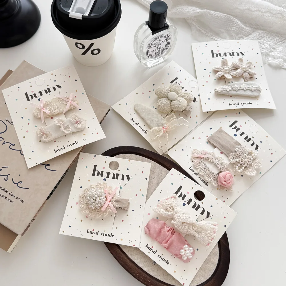 Korean Fabric Lace Flower Hairpin Sweet Bow Barrettes Hair Clip Cute Kids Bangs Side Clip Headwear Children's Hair Accessories
