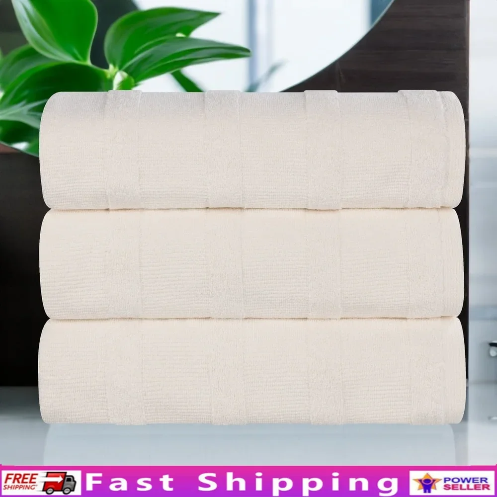 

Roma Cotton Bath Towels Set of 3 Soft Absorbent Quick Dry Ribbed Terry Loop Highly Durable Spa Quality Bathroom Towels