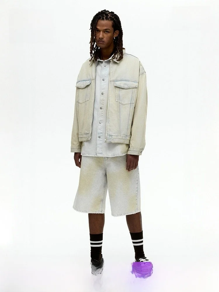 

Мужские свободные джинсовые шорты H&M, летние, повседневные, со средней талией, стандартного кроя, 100% хлопок, подходят для молодежи и людей среднего возраста