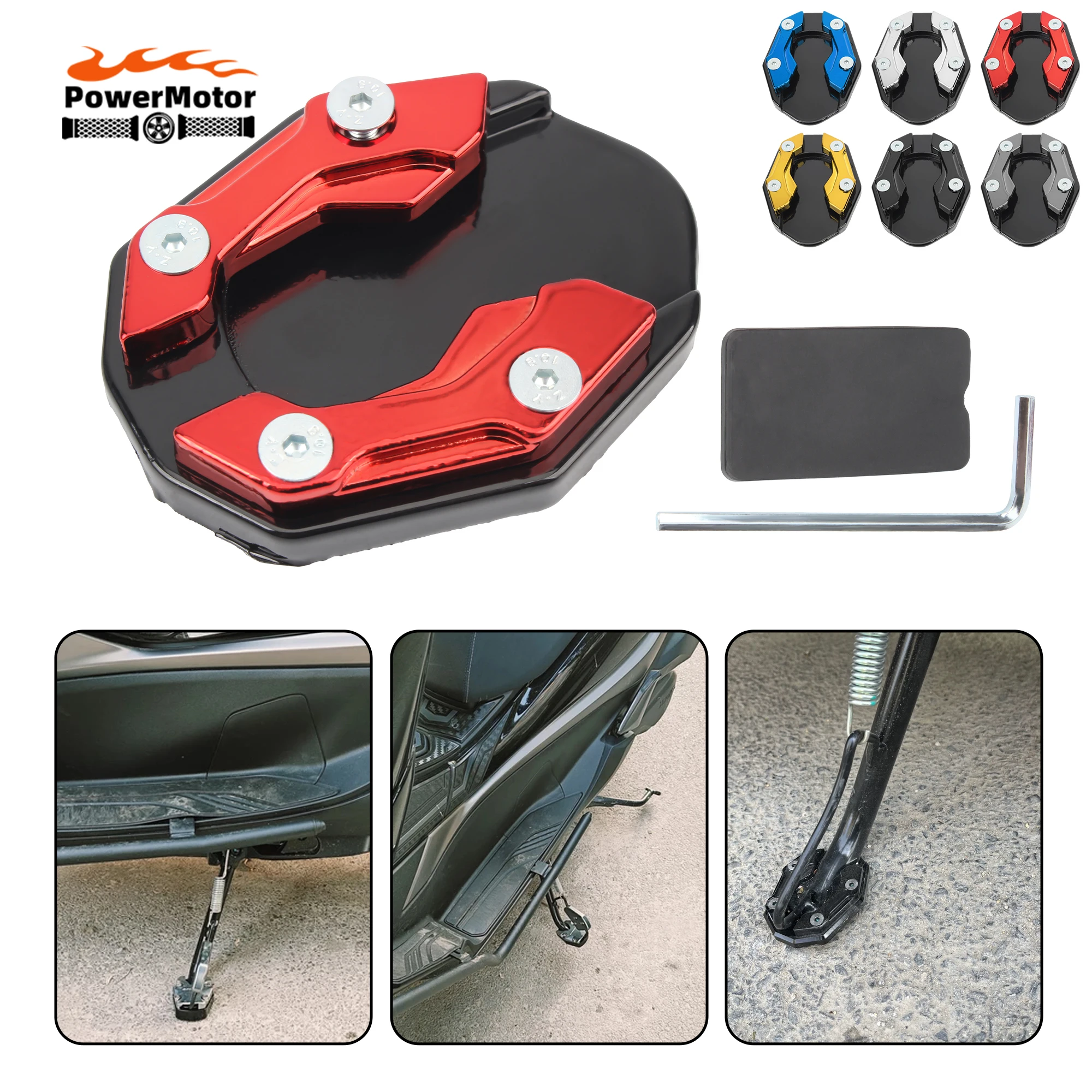 Motorrad Ständer Seite Stehen Verlängerung Pad Enlarger Platte Für Honda Yamaha Nvx 155 XMAX 250 300 Nmax 155 Universal Zubehör