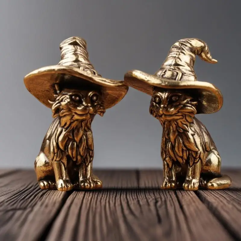 Alloy Witch Cat Figurine Vintage Finish Fine Carvings Perfect For Halloween Home Desktop Gothic Decor