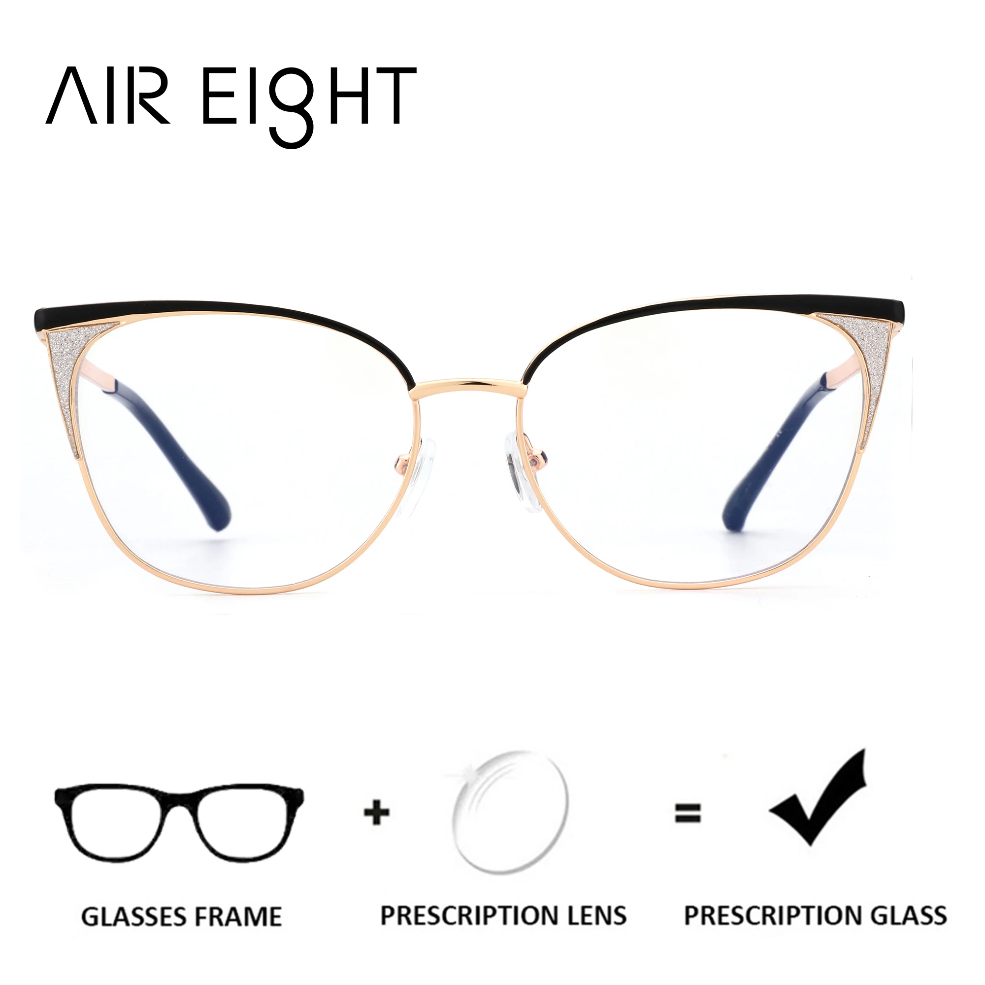 AIR EIGHT Stylish Metal Cat Eye Prescription Glasses Women Progressive Optical Lenses With Anti Blue Light Photochromic Eyewear