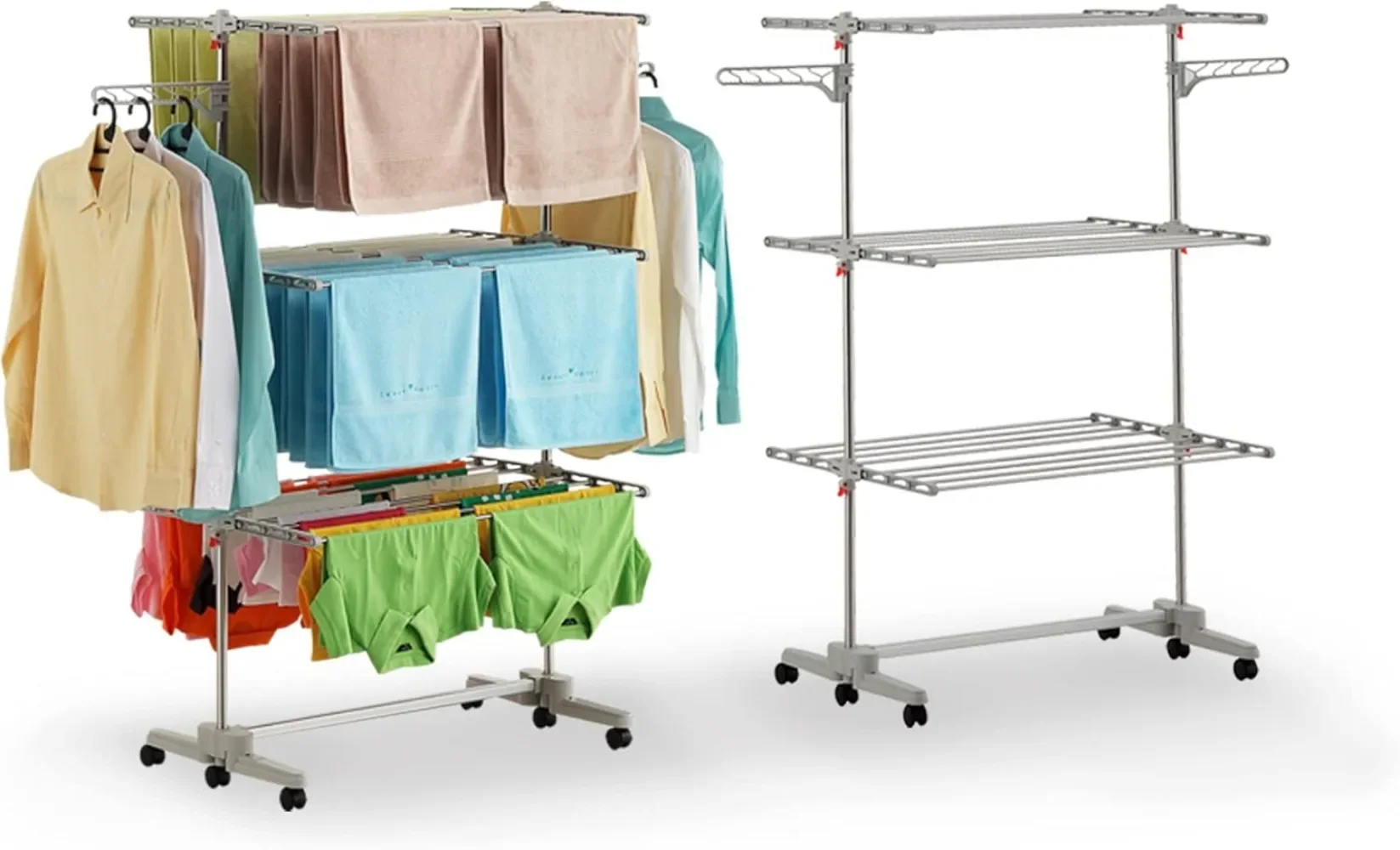 3-Tier Foldable Clothes Drying Rack, Stainless Steel, 6 Foldable Trays, 2 Extra Side Wings, Easy Storage (Made in Korea)