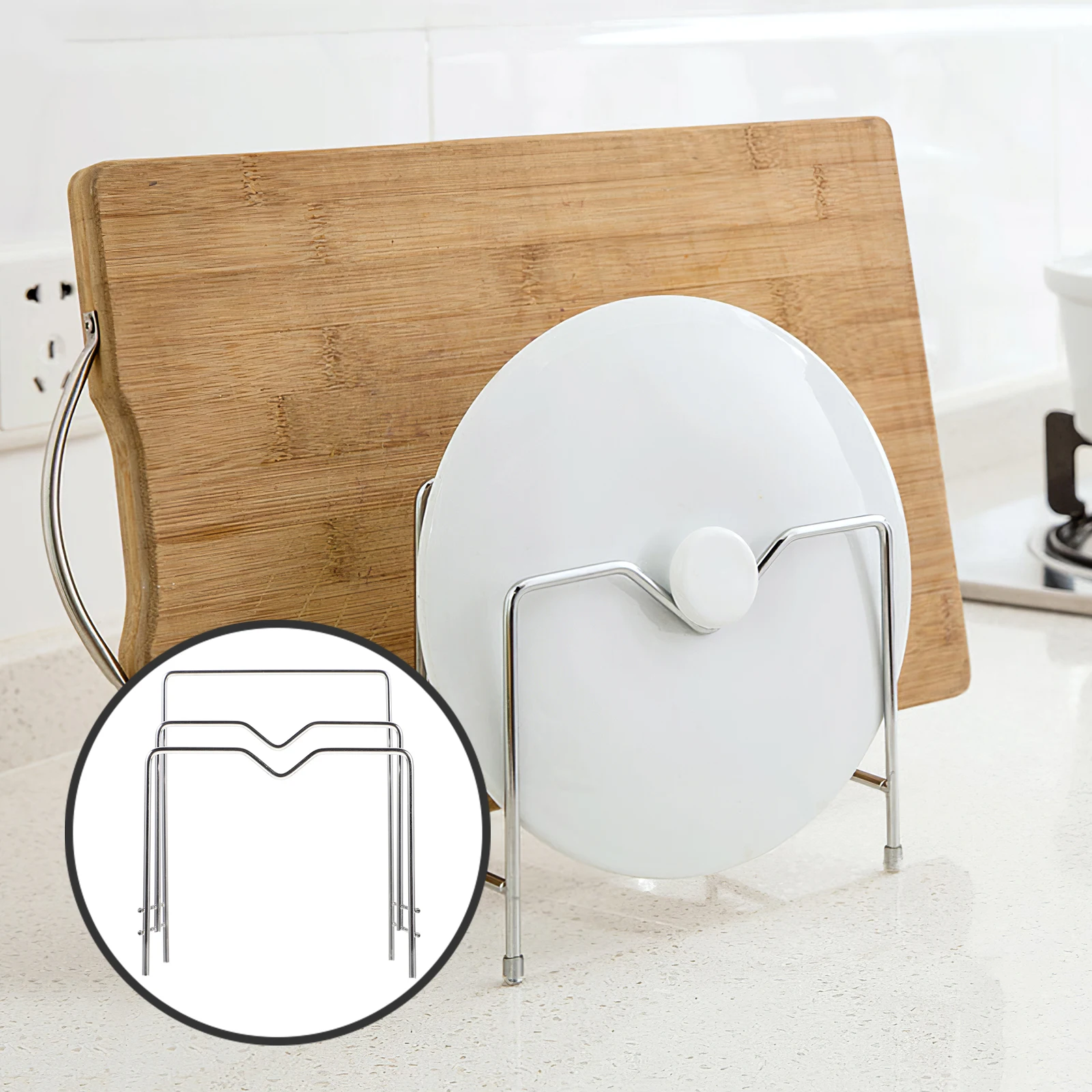

Stainless Steel Multi-Function Kitchen Storage Rack Lid Holder Organizer For Pot Lids Chopping Boards Scratch-Resistant Coating
