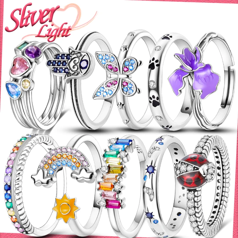 Women Finger Ring 925 Sterling Silver Original Design Stackable Cubic CZ Zircon Princess Combo Ring Wedding  Jewelry