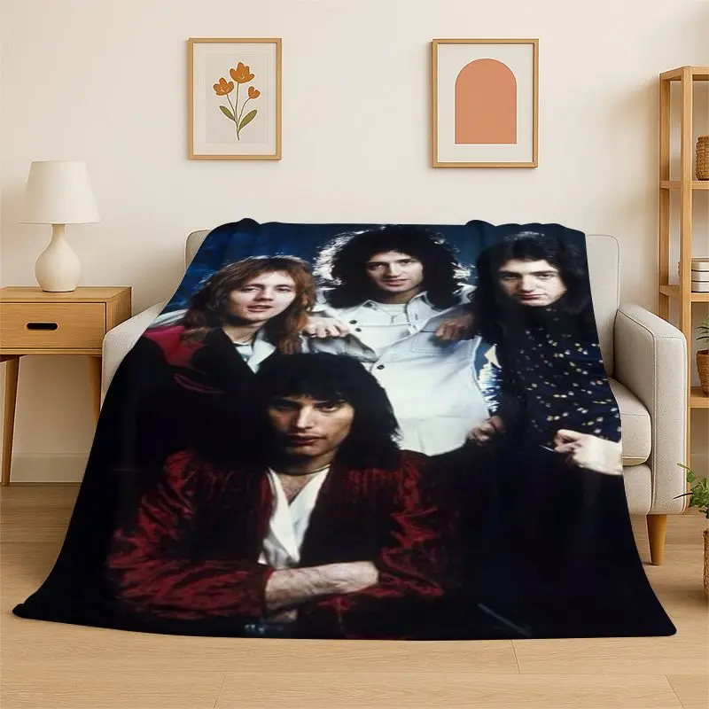 Retro Q-Queen Band Soft Flannel Throw Blanket,Warm Cozy Blanket for Bed,Couch,Sofa,Bedroom,Living Room,Travel,Picnic Camping