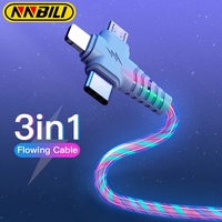 NNBILI 3 In 1 Flow Luminous USB Cable For Samsung LED USB To Micro USB/TypeC/8 Pin Charger Wire Cord For iPhone 14 13 12 Pro Max