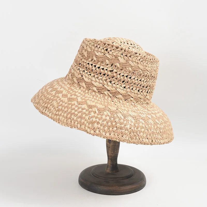 USPOP French Style Women Sun Hat with Hollow-out Design Vintage Handmade Straw Cloche Hat Patchwork Beach Hat for Women