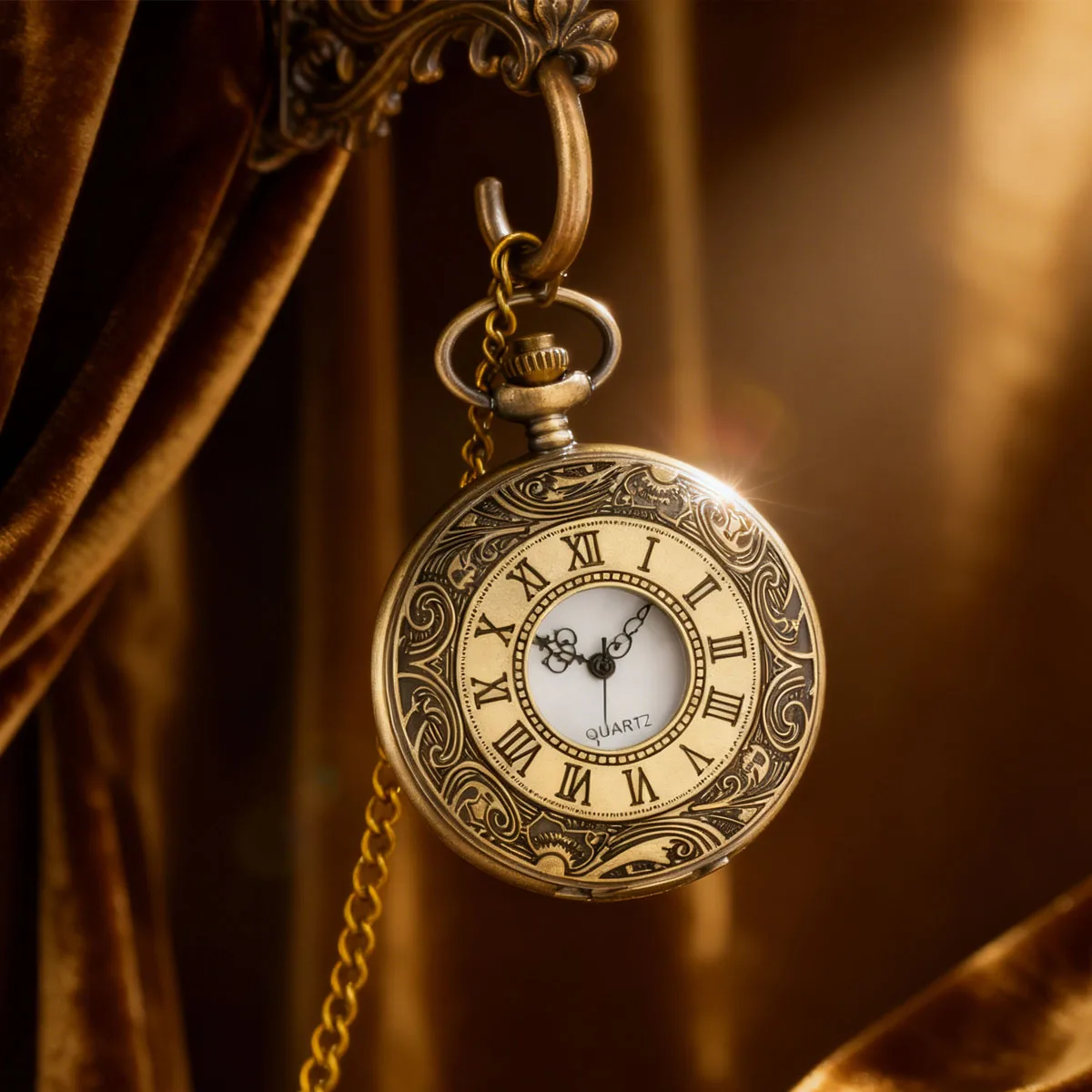 1pc-Retro Charm Neutral Fashion Roman Digital Quartz Punk Pocket Watch with Chain Christmas, Birthday Gift