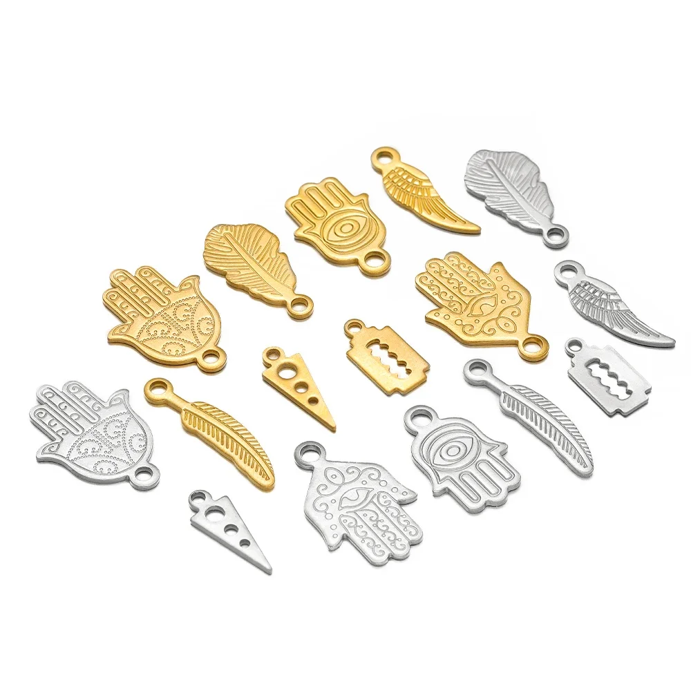 20pcs Stainless Steel Gold Feather Wing Palm Blades Shape Charms Pendant for DIY Necklace Bracelet Accessories Jewelry Making