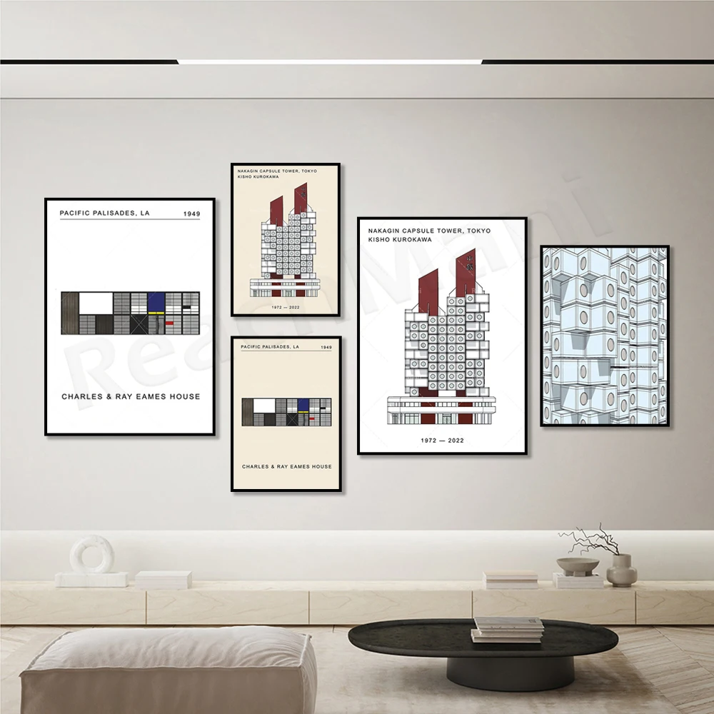Eames House poster, Eames Blackbird, California, Los Angeles print, BOC Capsule Tower poster