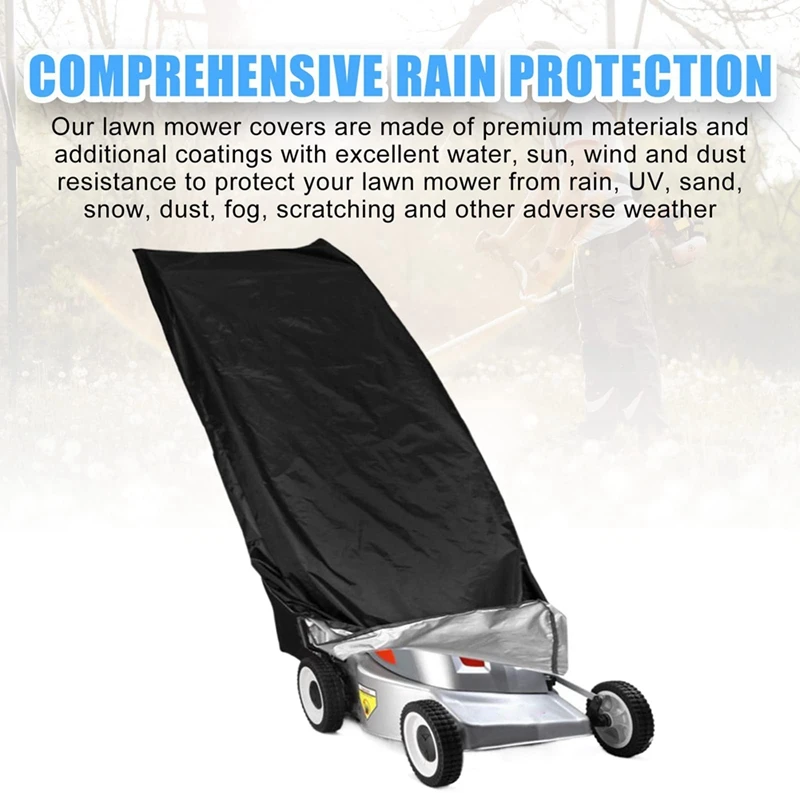 1 Pcs Heavy Duty Polyester Oxford Waterproof Lawn Mower Cover Black Uv, Dust, Wind Protection