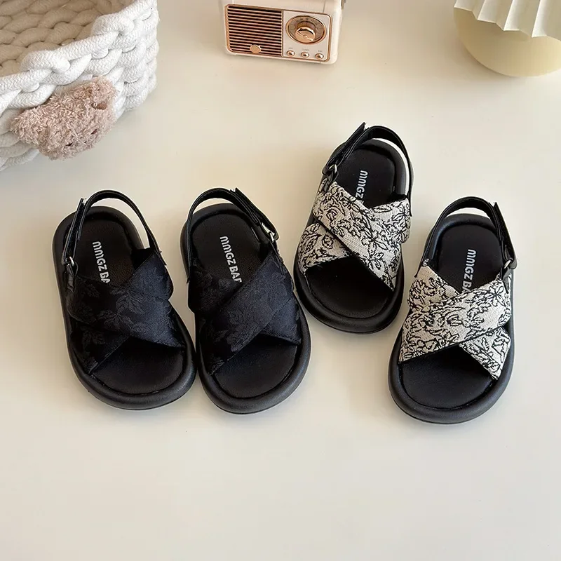 New Summer Children Soft-Soled Beach Shoes Girls One-Strap Roman Water Shoes Outdoor Casual Shoes Kids Open-Toe Slip-On Sandals