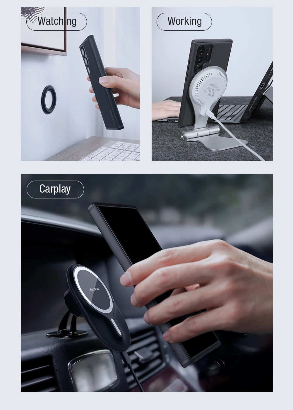 Nillkin-Samsung Galaxy s23/s23 s23 plus/s23用の超軽量磁気携帯電話シェル,落下防止