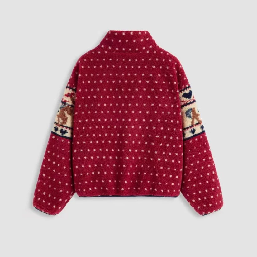 سترة صوفية نسائية غير رسمية لعام 2025 سترة مطبوعة للخريف والشتاء معطف قصير لحفلة عيد الميلاد ملابس خارجية فضفاضة بسحاب جديد #4