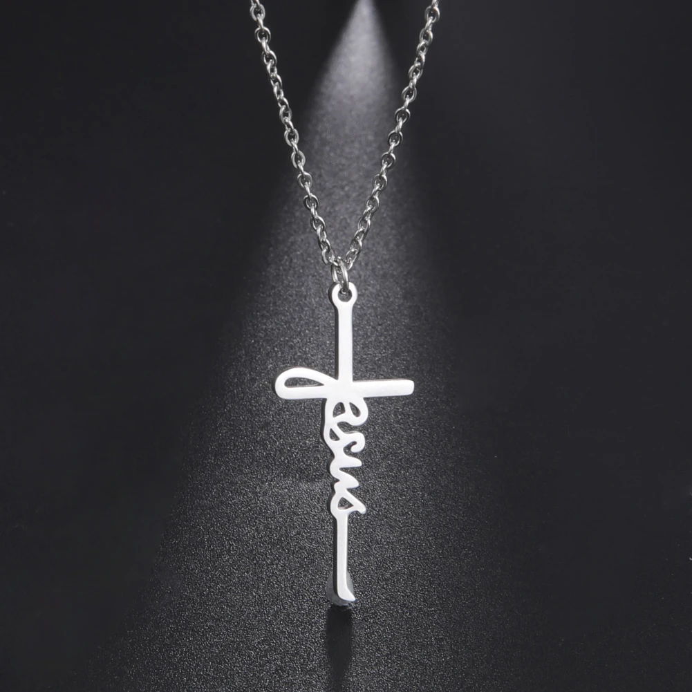 Cazador Stainless Steel Jesus Cross Pendant Necklace for Women Faith Hope Strength Choker Necklace Jewelry Gifts 2024 Wholesale