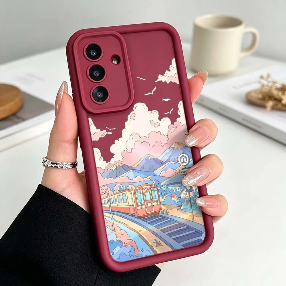 Train Landscape Pattern Phone Case For Samsung Galaxy A71 A57 A56 A55 A54 A53 A52s A17 A16 A06 Eye Ladder Silicone Cover