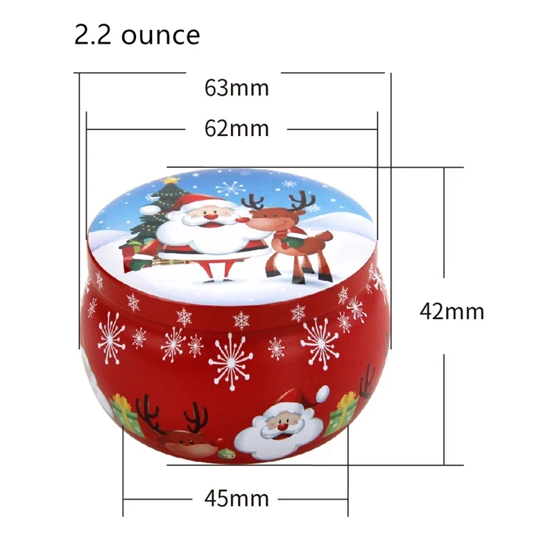 2.2Oz Mini Christmas Tinplate Round Candy Tin Can Candy Box For Gift Christmas Scented Tin Jars Round Candle Container Supplies