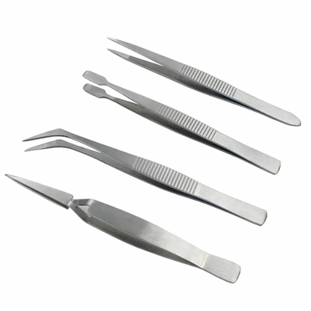 4 stücke Edelstahl Pinzette Verdickt Präzision Industrielle Pinzette Dressing Gerade Gebogen Clip Reparatur Hand Werkzeug