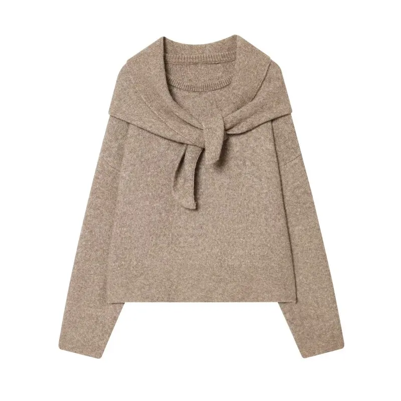 

Women’s Autumn New Scarf Hoodie Pullover Knit Sweater Top for Daily Wear Fashion Casual Streetwear Chic Style Outfit