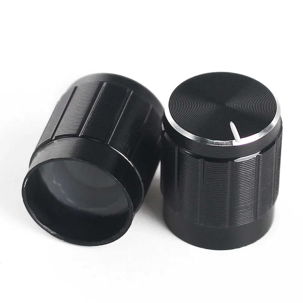 WH148 Potentiometer Knob Aluminum Knobs Cap Diameter 15mmx17mm Silver Black Color 6mm Knurled Shaft  Potentiometers Control Knob