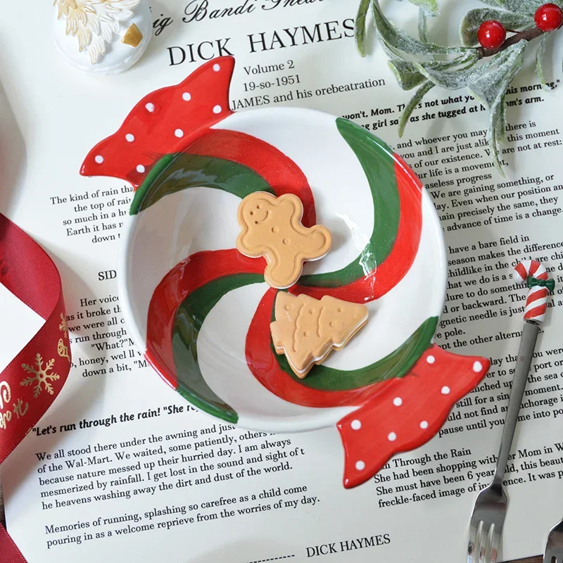 

Christmas Series Candy Shaped Color Blocked Ceramic Christmas Gift Decoration Dessert Tray Y8D9R1
