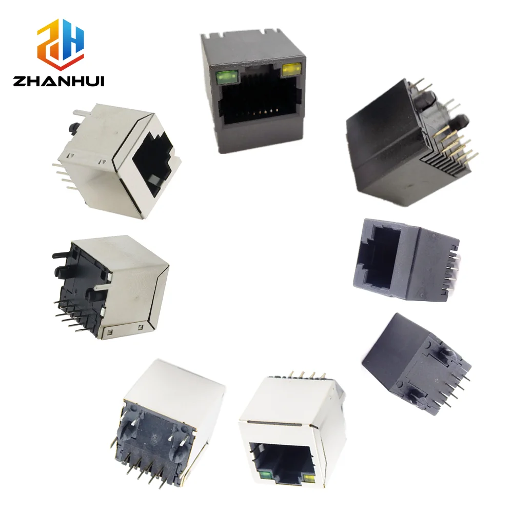 5PCS 180 Degree Vertical RJ45 Shielded Network Socket with LED - 5224 8P8C In-Line PCB Connector for Ethernet