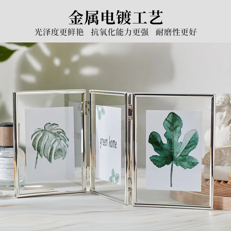 Transparent Triple-Fold Metal Photo Frame Display – Elegant and Durable Frame for Home or Office Décor Home Decor