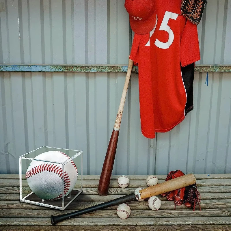 Caixa de exibição de beisebol acrílica transparente premium, lembrança quadrada à prova de UV e suporte colecionável para bola assinada