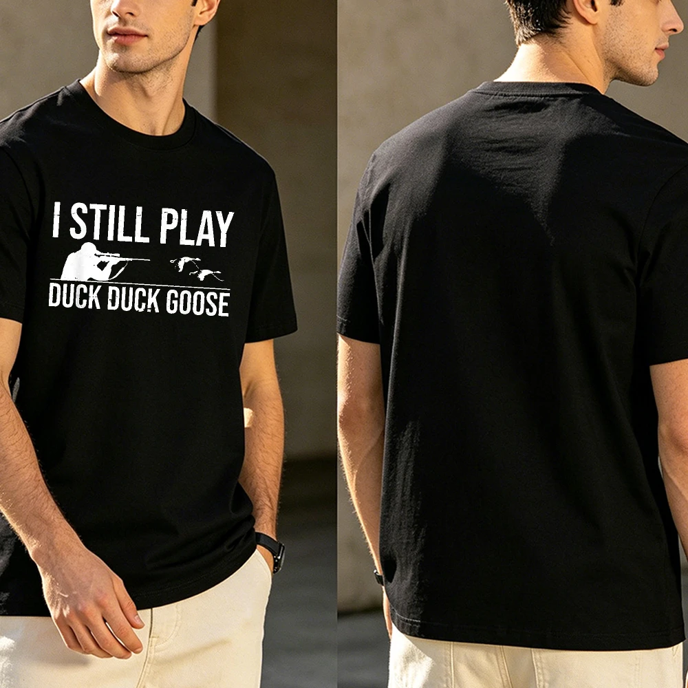 Duck Duck Goose Hunting Graphic T Shirt Men Funny Duck Hunter Gun Print Tees Loose Short Sleeve Casual Outdoor Shooting Tops