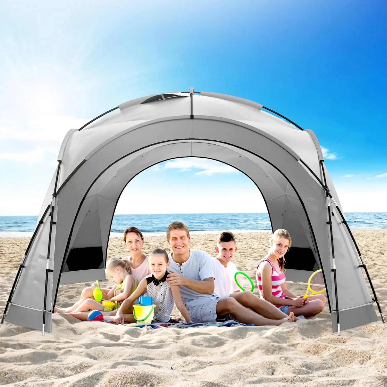 10 Person Beach Tent Beach Canopy UPF50+ Dome Tent Rainproof Portable with 2-Pcs Side Walls for Camping Trips, Hiking