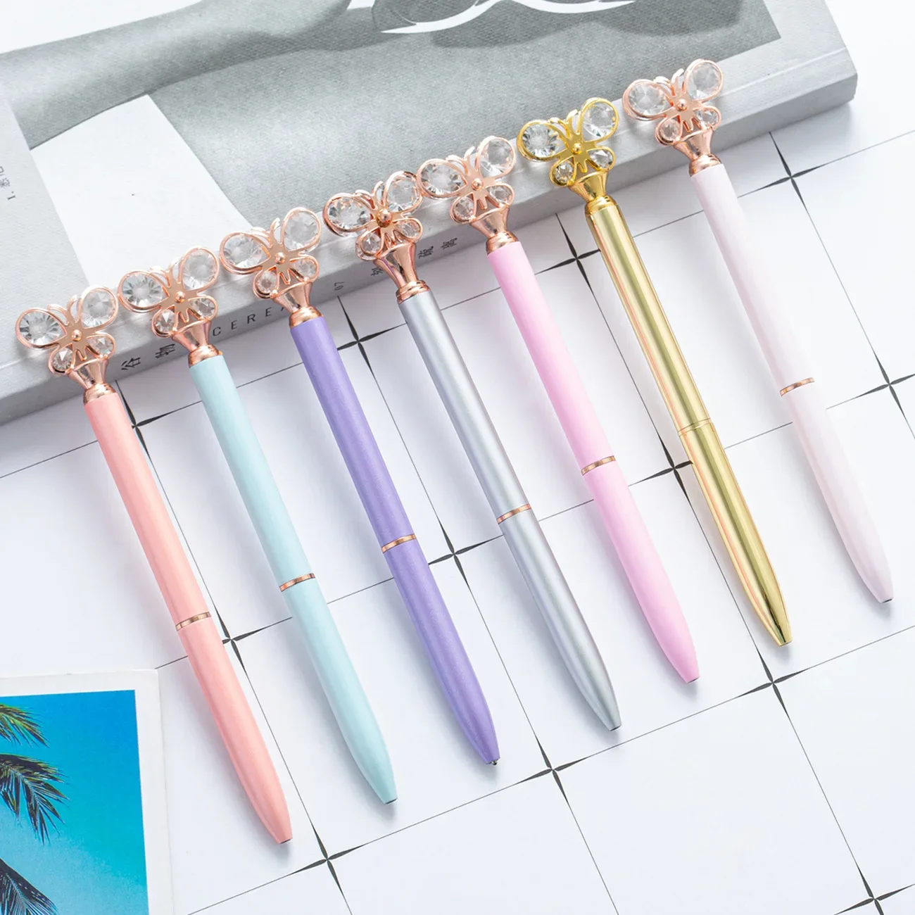 

24pcs New Wholesale Fashion Metal Ball Point Advertising Gift Butterfly Diamond Crystal Pen