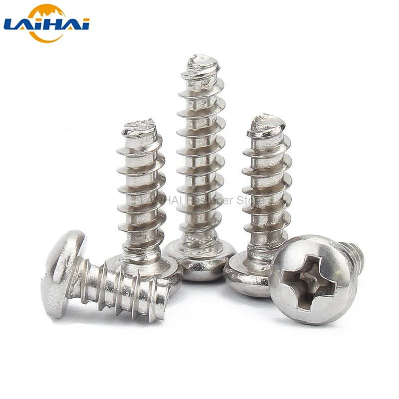 20/100X M1.2 M1.4 M1.6 M2 M2.6 M3 M3.5 M4M5 304 Stainless Steel Cross Recess Phillips Pan Round Head Flat End Self Tapping Screw