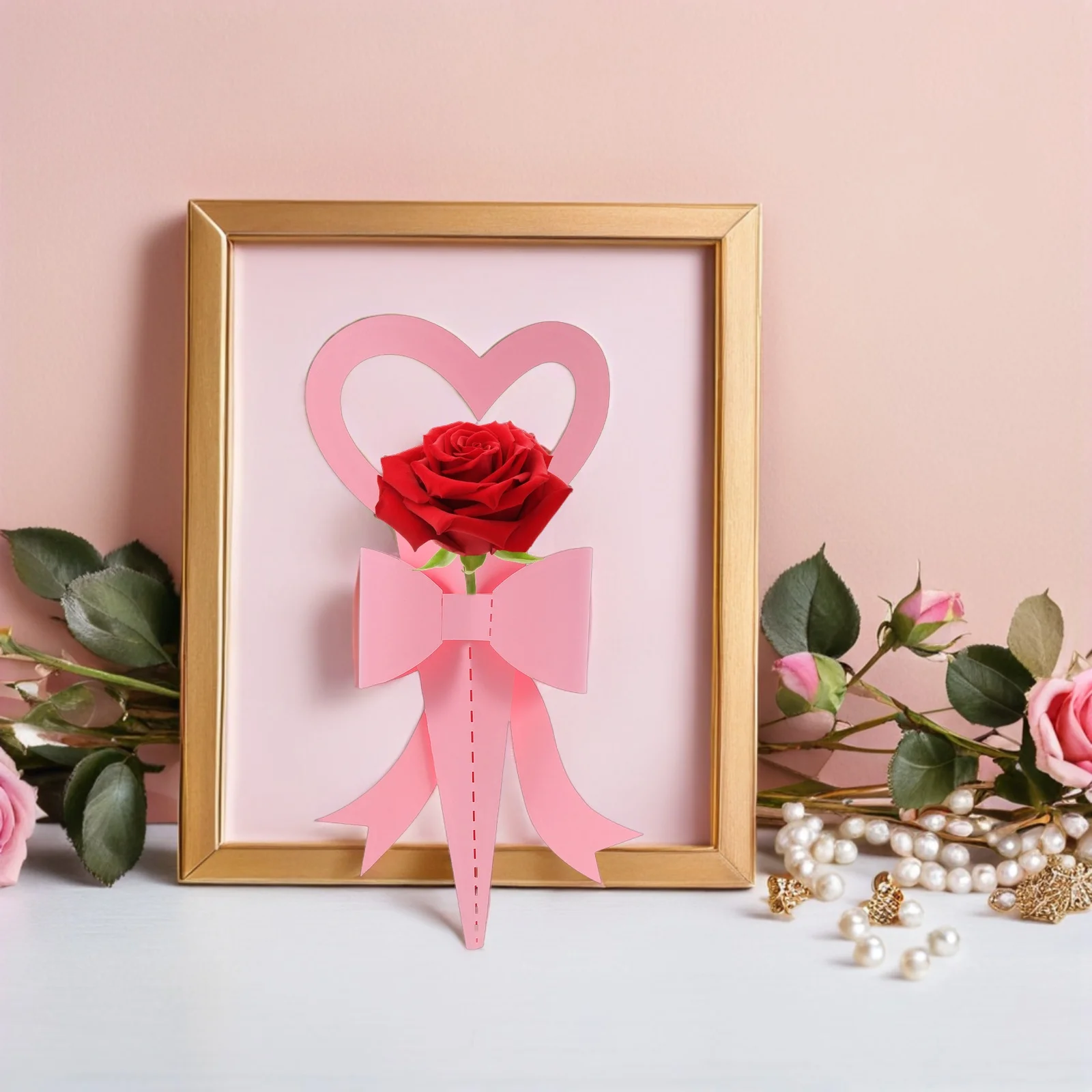 

6Pcs Floral Bouquet Paper Wrap Romantic Heart Design Flower Arrangement Sleeves for Valentines Mother's Day Wedding Single